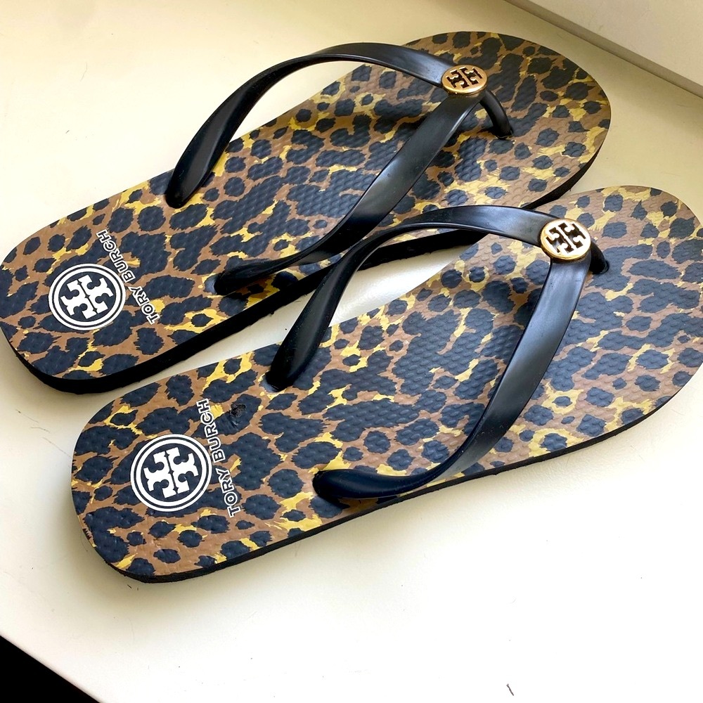 Tory Burch Leopard Print Flip Flops